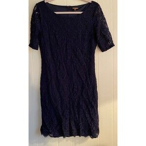 Dana Buchman Dress Women’s Medium Dark Blue Lace Short Sleeve Whimsigoth